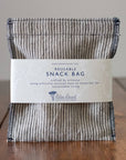 Striped Reusable Linen Snack Bag Dark Blue & Natural Stripes