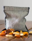 Striped Reusable Linen Snack Bag Dark Blue & Natural Stripes