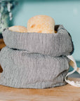 Striped 100% Linen Bread Bag With Dark Blue/Natural Stripes