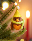 Set of 5 Hanging Felt Robin Decorations
