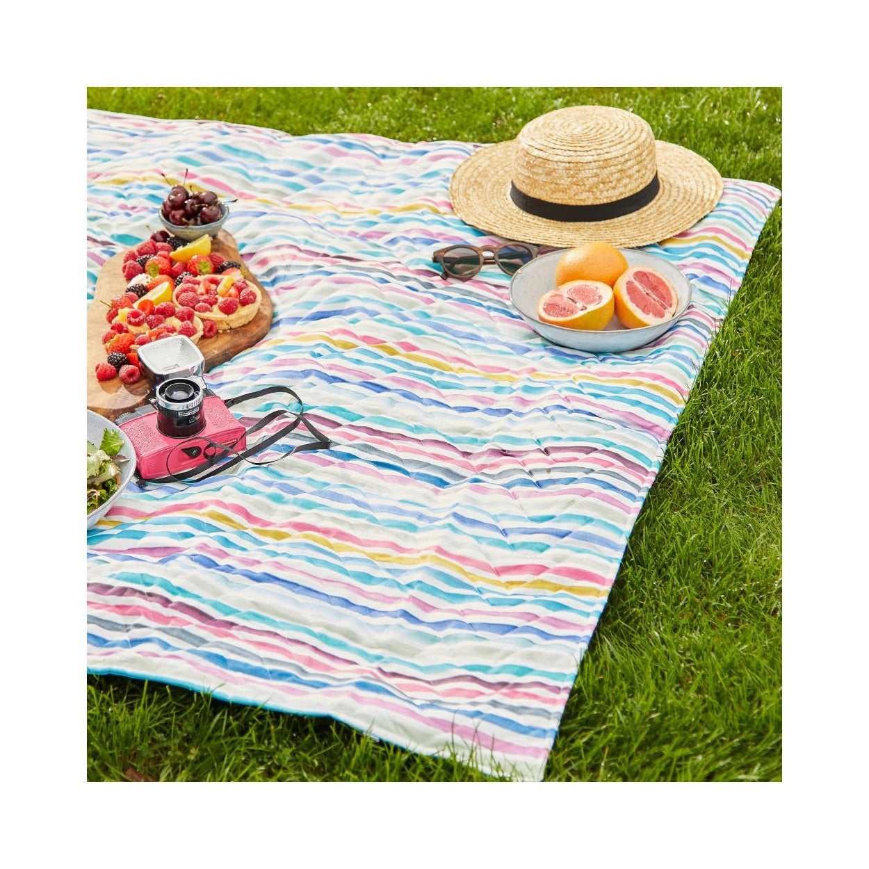 Newbury Quilted Picnic Rug - Rainbow