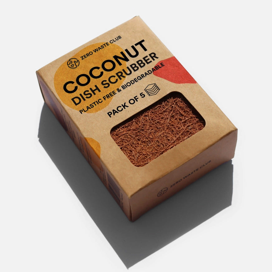 Biodegradable Coconut Kitchen Scourers - 5 Pack - Plastic Free
