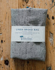 Striped 100% Linen Bread Bag With Dark Blue/Natural Stripes