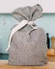 Striped 100% Linen Bread Bag With Dark Blue/Natural Stripes