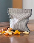 Striped Reusable Linen Snack Bag Dark Blue & Natural Stripes