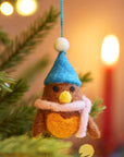 Set of 5 Hanging Felt Robin Decorations