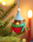 Set of 5 Hanging Felt Robin Decorations