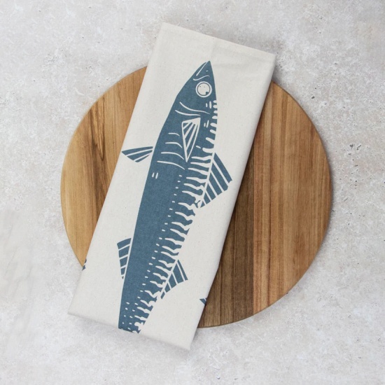 Organic Tea Towel - Mackerel